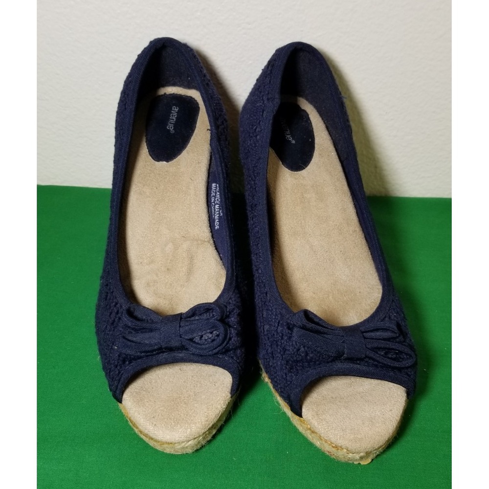 Avenue Annie Navy Women Size 9.5 Open Toe Wedges Espadrille Coastal City Retro